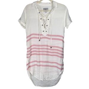Rails White and Pink Lace-Up Blouse linen/rayon XS